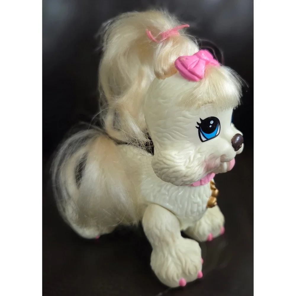 Fisher-Price Precious Pups White‎ Poodle Dog Figure Pink Bow Heart Charm N8127
